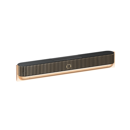 Bang & Olufsen Beosound Theatre soundbar in Gold Tone with Light Oak cover